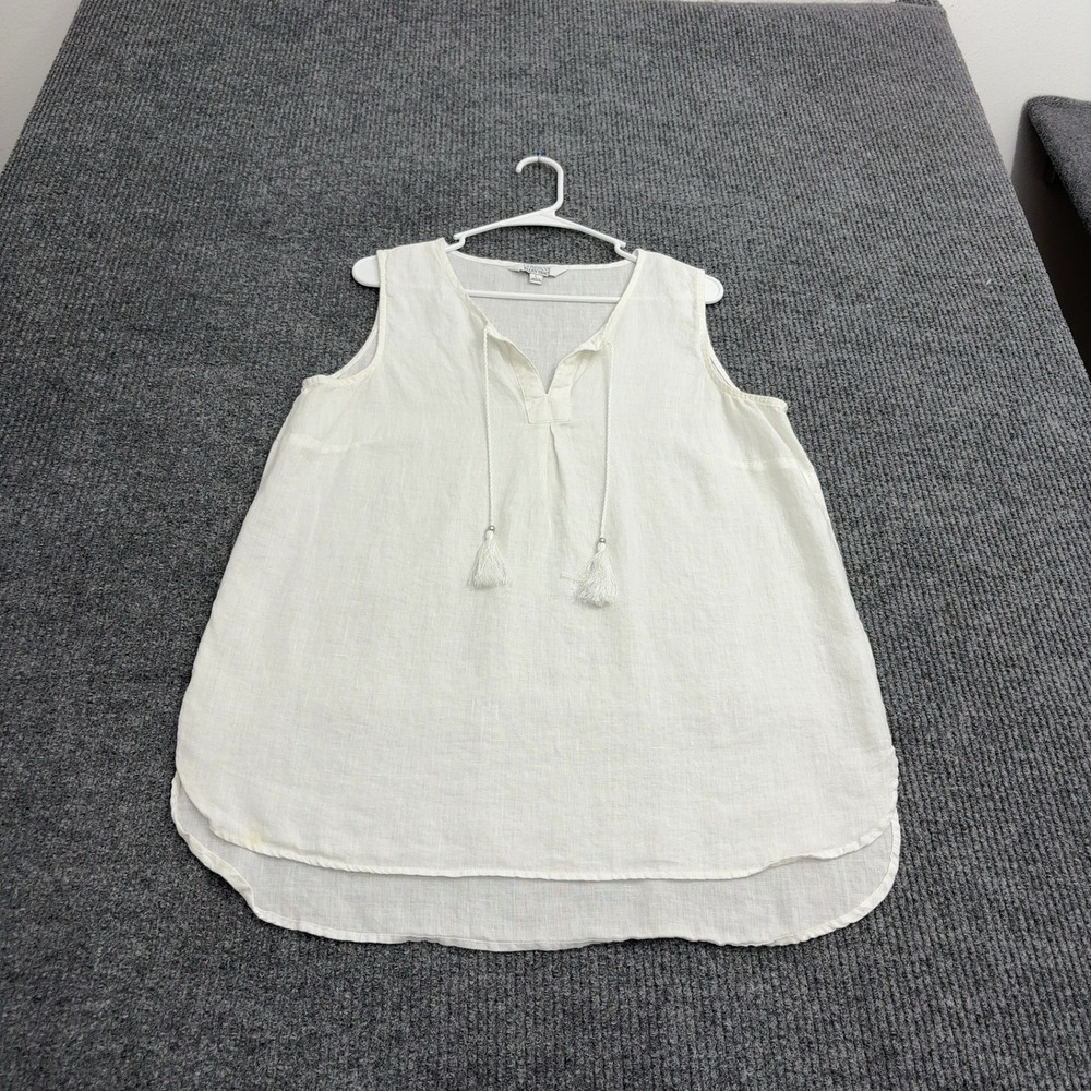Company Ellen Tracy Tank Top Womens L Chalk White Linen Tassel V-Neck Boho